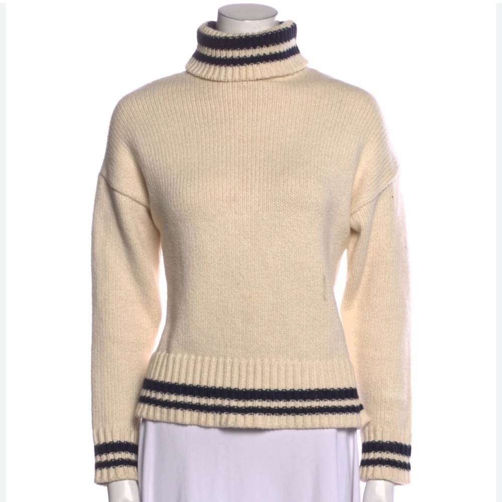 Roller Rabbit Cream Navy Stripe Turtleneck Sweater‎ Women M